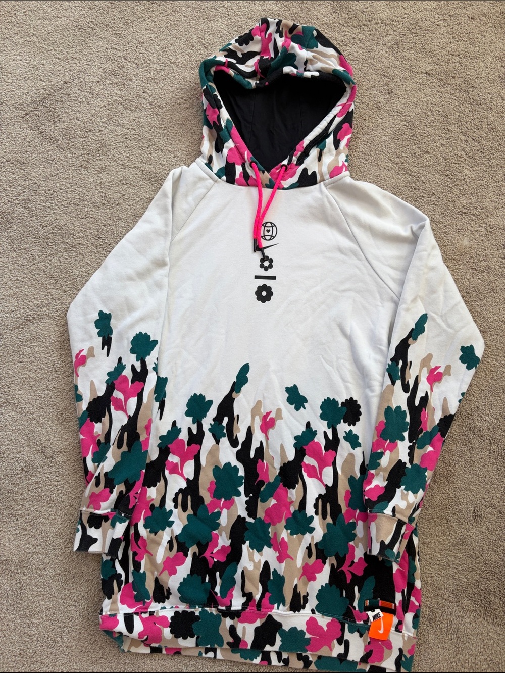 White Hoodie with Pink, Teal & Black Floral print